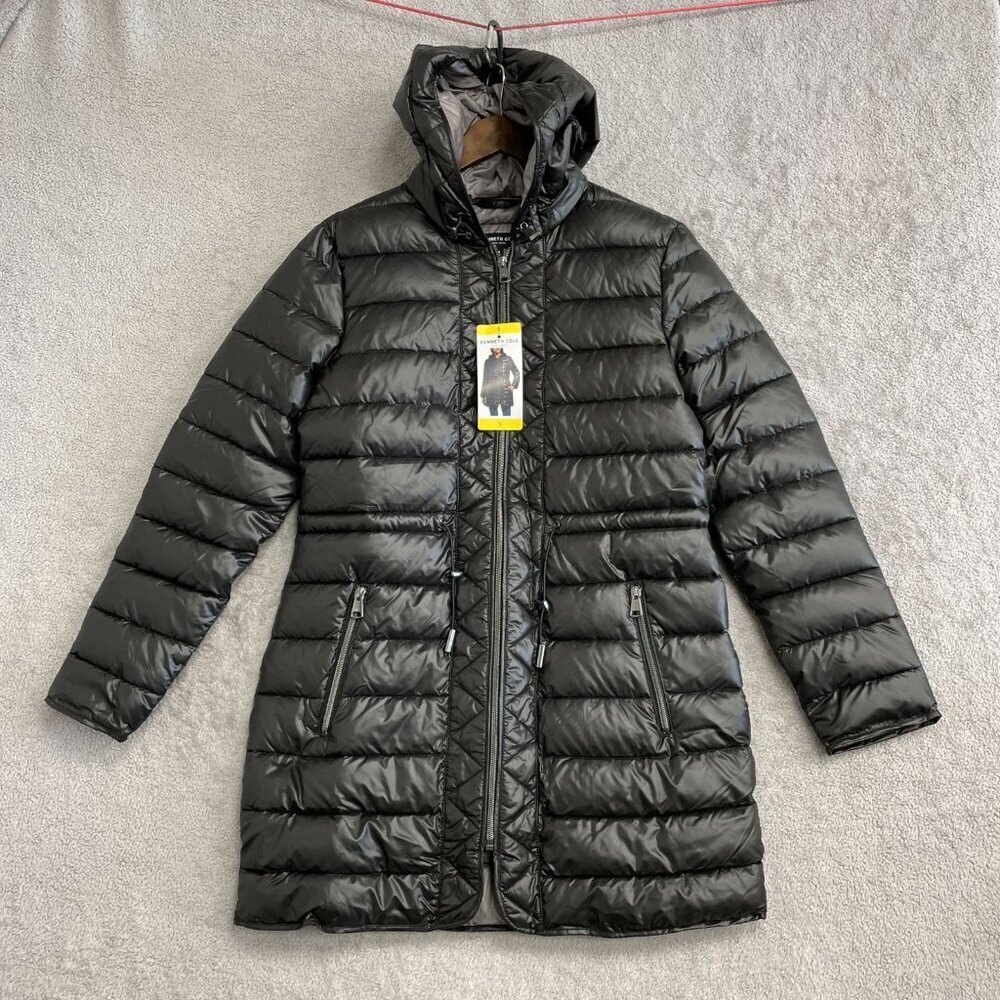 NEW Kenneth Cole New York Women's S Black Hooded Puffer Coat Polyester - Picture 2 of 12